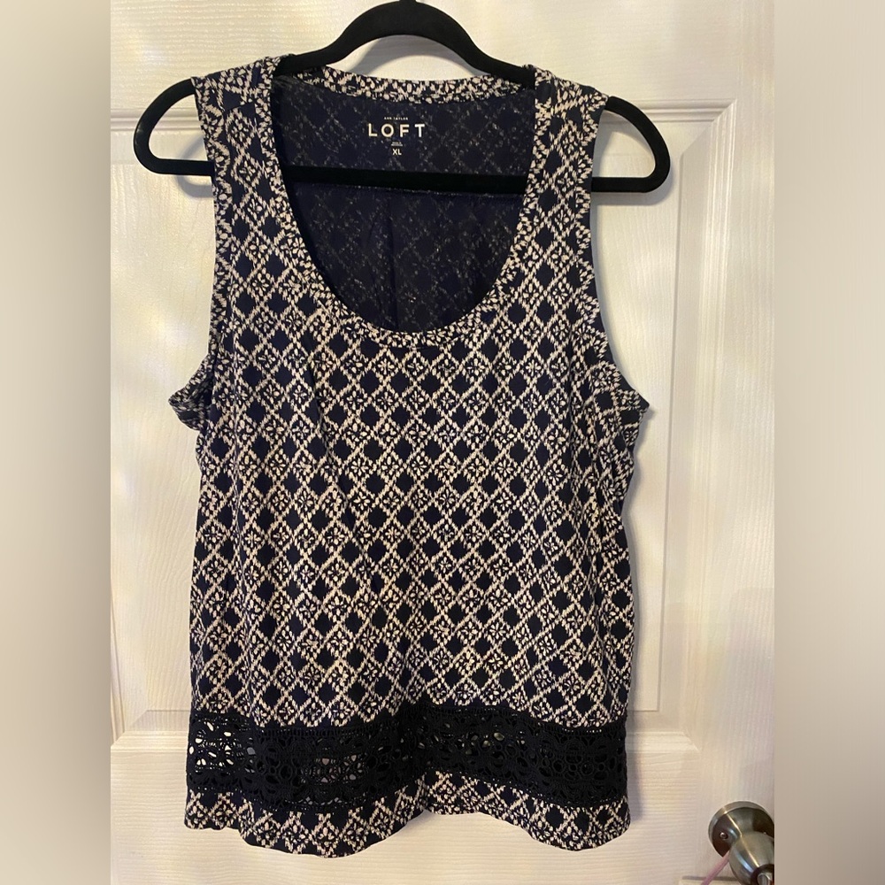 LOFT Geometric Navy and White Tank Top